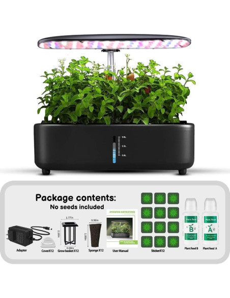 Kit Hidropónico Interior SOMYMORE con Luz LED 12 Plantas 43cm Kit Hidropónico Interior SOMYMORE con Luz LED 12 Plantas 43cm