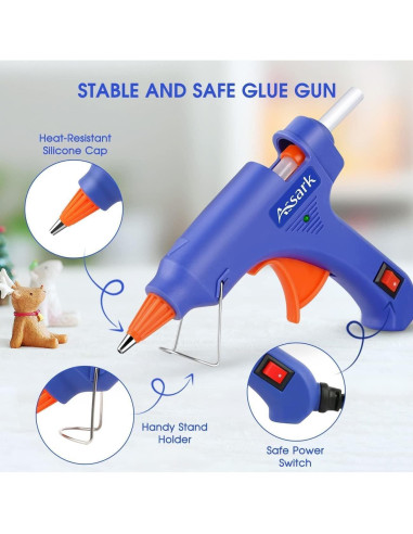 Pistola de Pegamento Caliente Assark 20W con 30 Barras 130x7mm