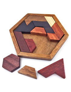 Rompecabezas Hexágono Tangram de Madera KINGOU 14x12 cm