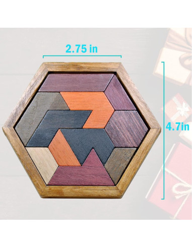 Rompecabezas Hexágono Tangram de Madera KINGOU 14x12 cm