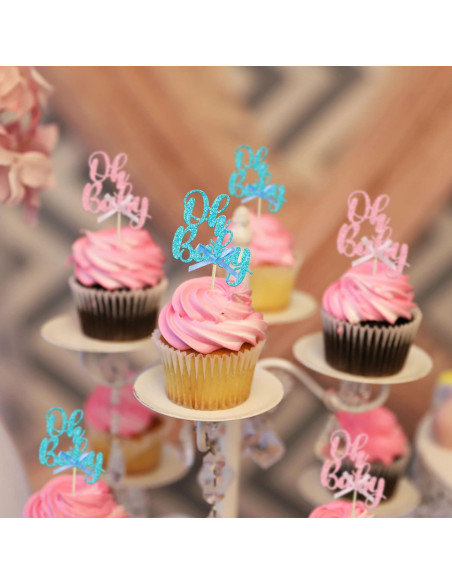Toppers de Cupcake Rosa Azul Gyufise 36 Pcs Baby Shower Toppers de Cupcake Rosa Azul Gyufise 36 Pcs Baby Shower