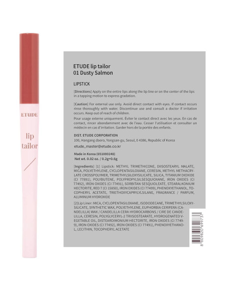 Lápiz Labial ETUDE Lip Tailor 0.8g Salmón Polvoriento Lápiz Labial ETUDE Lip Tailor 0.8g Salmón Polvoriento