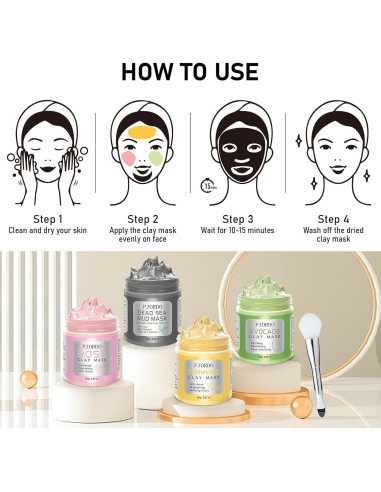Set de 4 Mascarillas Faciales Pjordo - Arcilla Natural 360g