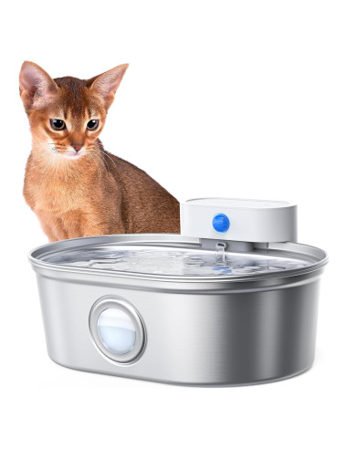 Fuente de Agua Inalámbrica uahpet 2L Acero Inoxidable para Gatos