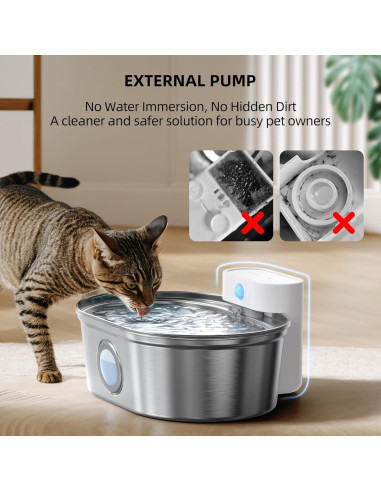 Fuente de Agua Inalámbrica uahpet 2L Acero Inoxidable para Gatos
