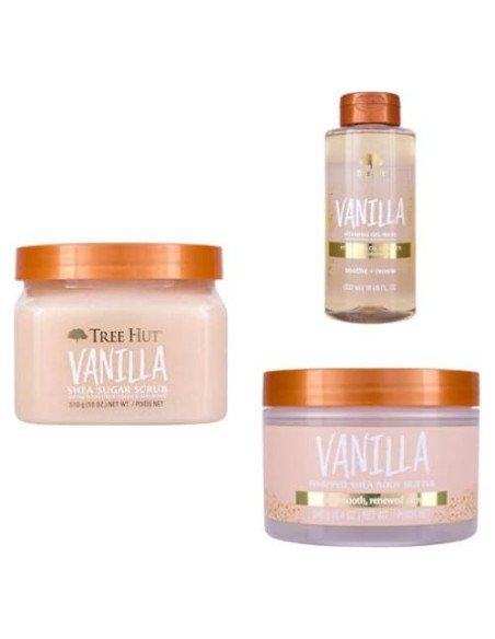 Paquete Cuidado Corporal Tree Hut Vainilla - Exfoliante, Gel y Mantequilla Paquete Cuidado Corporal Tree Hut Vainilla - Exfoliante, Gel y Mantequilla