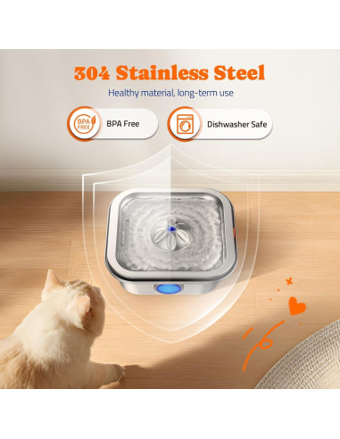 Fuente de Agua para Gatos Pawtners 4L Acero Inoxidable Silenciosa