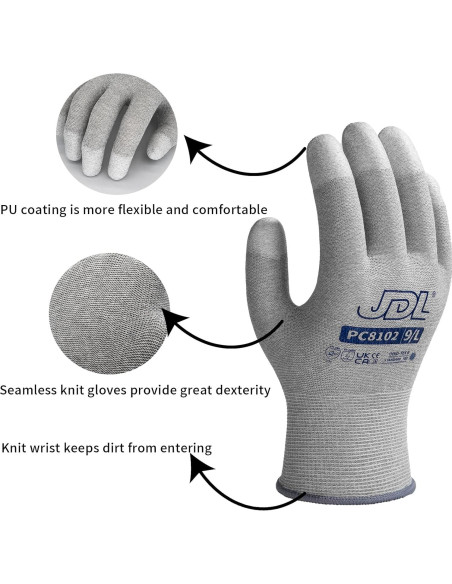 Guantes de Trabajo ESD JDL Medianos, 6 Pares Anti-Estáticos Guantes de Trabajo ESD JDL Medianos, 6 Pares Anti-Estáticos