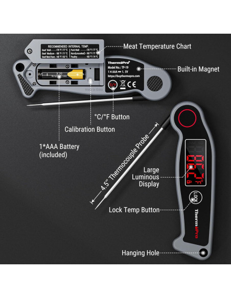 Termómetro Digital de Carne ThermoPro TP19 Impermeable 300C Termómetro Digital de Carne ThermoPro TP19 Impermeable 300C