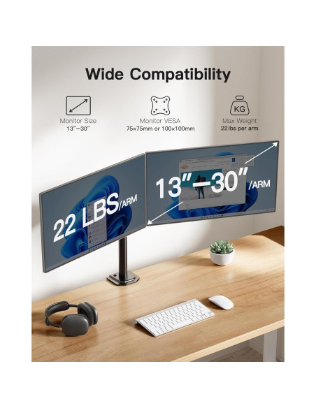 Soporte Doble de Monitor HUANUO HNCM7 Ajustable 2 Monitores Soporte Doble de Monitor HUANUO HNCM7 Ajustable 2 Monitores