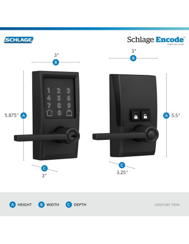 Cerradura Inteligente Schlage Encode WiFi Century Negro Mate