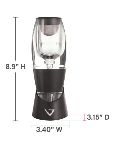 Aereador de Vino Tinto Vinturi Negro con Base y Tecnología Patentada
