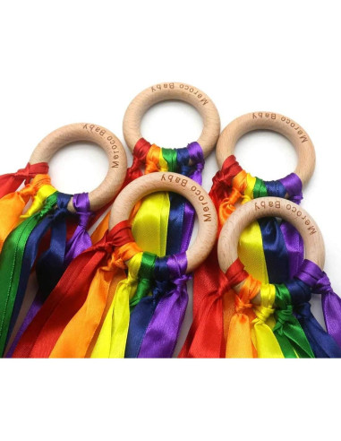 Cintas de Baile Arcoíris MEROCO con Anillo de Madera 38 cm