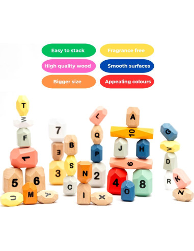 Juego de Bloques de Madera Montessori 36 Piezas con Números y Letras