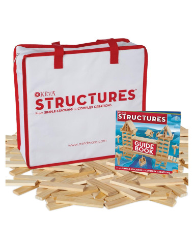 MindWare KEVA 400 Bloques de Madera para Construcción - Incluye Bolsa y Libro