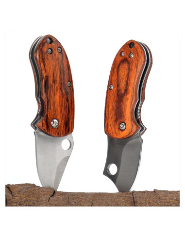 Cuchillo Plegable EDC DXOBAY, 11.4 cm, Paquete de 2, Mango de Madera