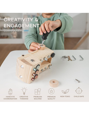 Camión de Juguete Montessori Comfy Cubs - Tablero Ocupado Madera