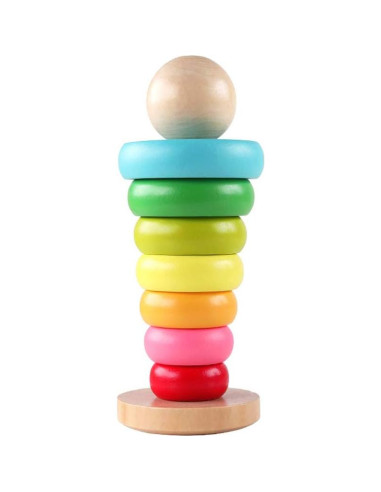 Juguete Apilable de Madera GEMEM Arcoíris 7 Anillos 22.1cm