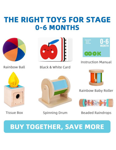 TOOKYLAND Set Educativo Montessori 6 en 1 para Bebés 0-6 Meses