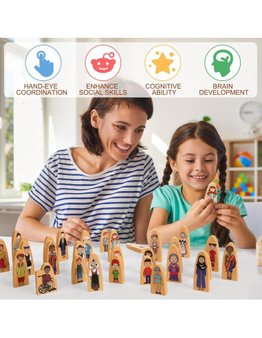 Figuras de Madera Multiculturales Syhood - 30 Pcs para Juego Educativo