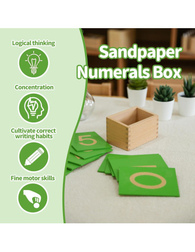 Caja de Madera Montessori para Números de Lijas 11.6x7.4cm