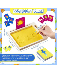 Bandeja de Arena Montessori de Madera con Tarjetas y Bolígrafo 2