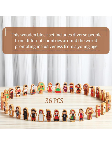 Conjunto de 36 Figuras de Madera Multiculturales Blosssound Conjunto de 36 Figuras de Madera Multiculturales Blosssound