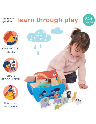 Mentari Toys - Arca de Clasificación de Formas de Madera 14 Piezas