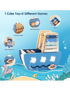 Cubo de Actividad de Madera Promise Babe 5 en 1 Oceánico 2