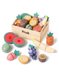 Juego de Comida de Madera Kienvy 10 Piezas Frutas Cortar
