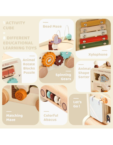 Cubo de Actividades de Madera Montessori Miollnir 8-en-1