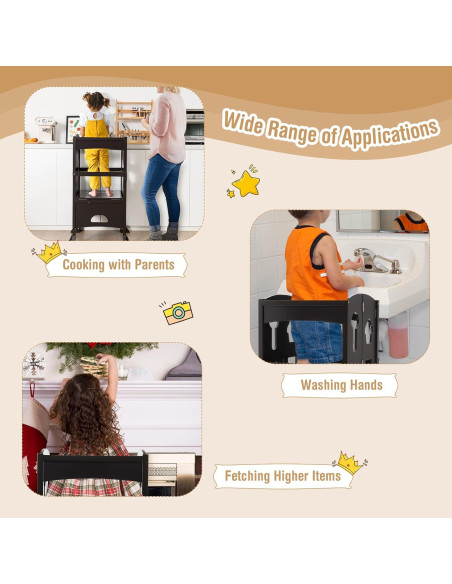 Taburete de Cocina Plegable HONEY JOY para Niños Café Taburete de Cocina Plegable HONEY JOY para Niños Café