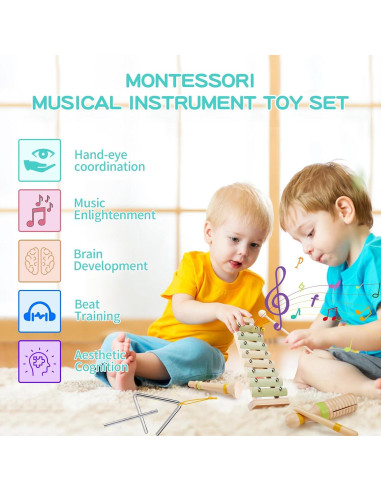 Juego de Instrumentos Musicales de Madera Ehome para Bebés 1-3 Años