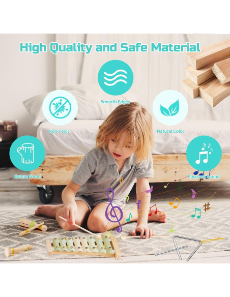 Juego de Instrumentos Musicales de Madera Ehome para Bebés 1-3 Años Juego de Instrumentos Musicales de Madera Ehome para Bebés 1-3 Años