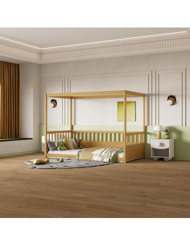 Cama Montessori Twin KEIKI con Dosel de Madera Natural