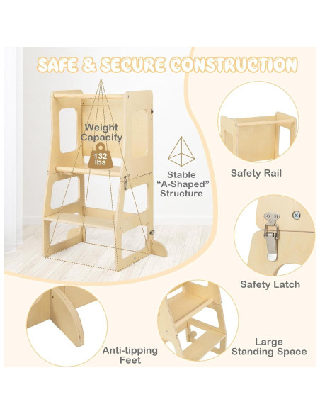Torre de Aprendizaje Costzon 3 en 1 para Niños Plegable Torre de Aprendizaje Costzon 3 en 1 para Niños Plegable
