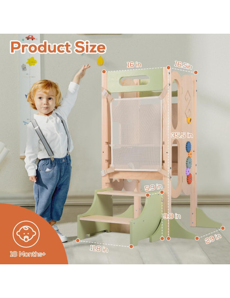 Torre de Ayuda para Niños JOYTRY Plegable 50 cm Verde Claro Torre de Ayuda para Niños JOYTRY Plegable 50 cm Verde Claro