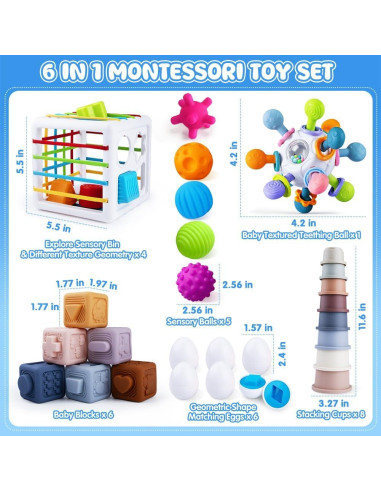 Juguete Montessori 6 en 1 teyttoy para Bebés 6-12 Meses