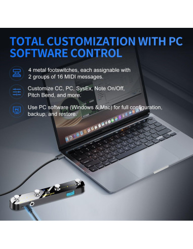 Controlador de Pedal MIDI Inalámbrico P4+Mate, 4 Pedales, Bluetooth