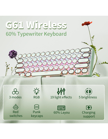 Teclado Mecánico Inalámbrico EWEADN G61 Verde 60% Retroiluminado Teclado Mecánico Inalámbrico EWEADN G61 Verde 60% Retroiluminado