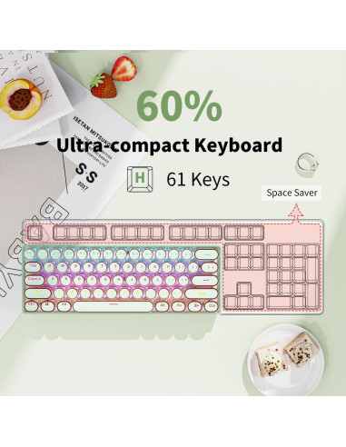 Teclado Mecánico Inalámbrico EWEADN G61 Verde 60% Retroiluminado