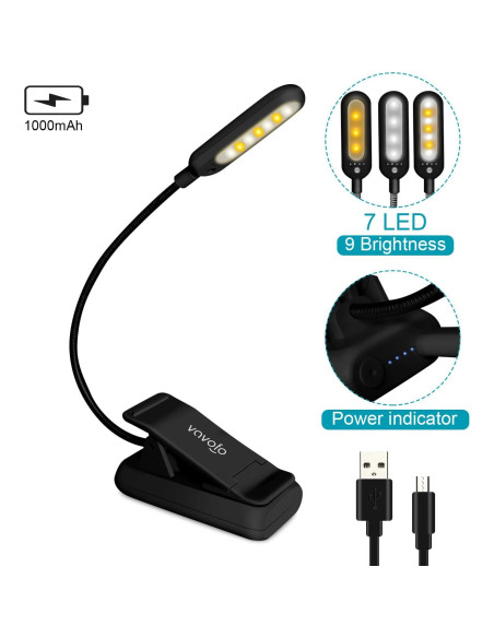 Luz de Lectura Recargable VAVOFO KM-6720 7 LEDs 9 Brillos Luz de Lectura Recargable VAVOFO KM-6720 7 LEDs 9 Brillos