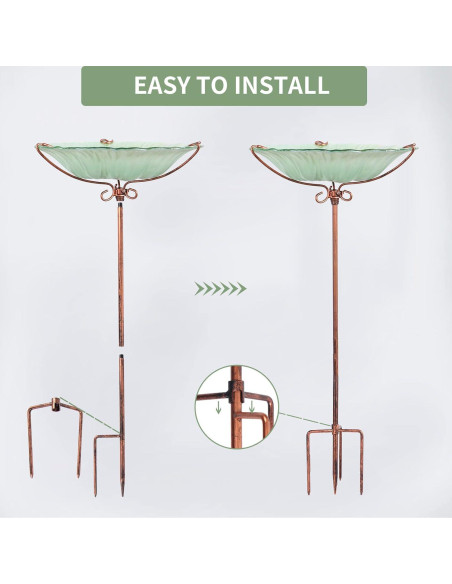 MUMTOP Fuente para Aves de Vidrio 66 cm con Estaca Metal Verde MUMTOP Fuente para Aves de Vidrio 66 cm con Estaca Metal Verde