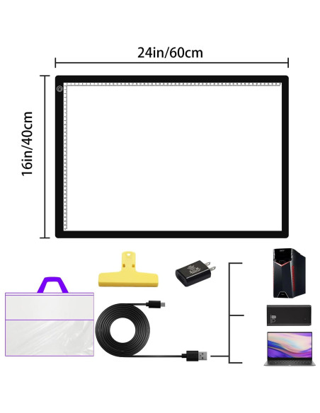 Tablero de Luz LED A2 LXJIN 60x40cm con Clip y Bolsa Tablero de Luz LED A2 LXJIN 60x40cm con Clip y Bolsa