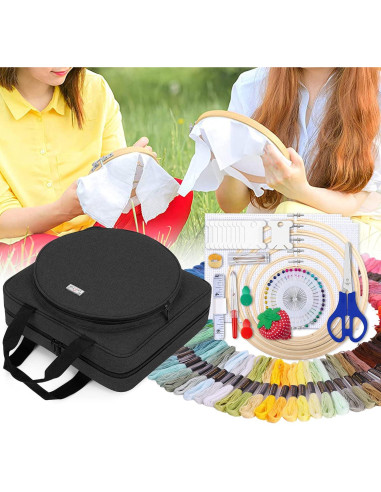 Kit de Bordado LoDrid con 100 Hilos y 30 Agujas, Negro