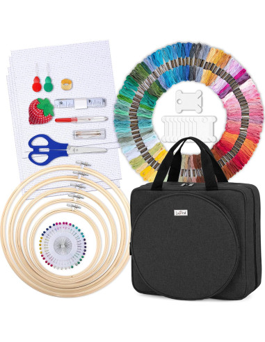 Kit de Bordado LoDrid con 100 Hilos y 30 Agujas, Negro