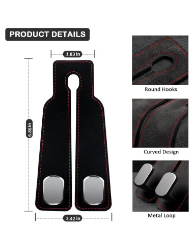 Ganchos de Coche Z-oneMart para Reposacabezas - 2 Piezas Negro