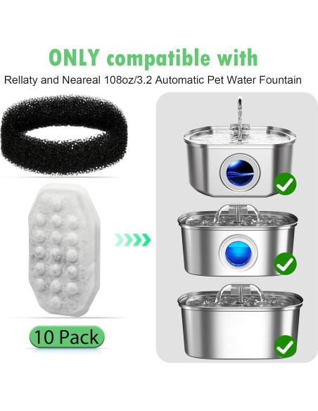 Paquete de 10 Filtros y Esponjas para Fuente de Agua ZIONYA 3.2L Paquete de 10 Filtros y Esponjas para Fuente de Agua ZIONYA 3.2L