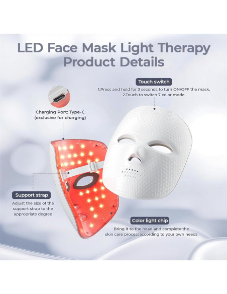 Máscara de Terapia de Luz Roja ONLUKY LED Recargable USB Máscara de Terapia de Luz Roja ONLUKY LED Recargable USB
