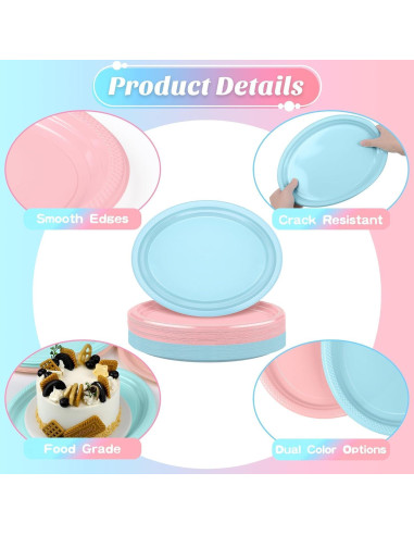 Platos Desechables Ovalados Aodaer 72 Piezas Rosa y Azul